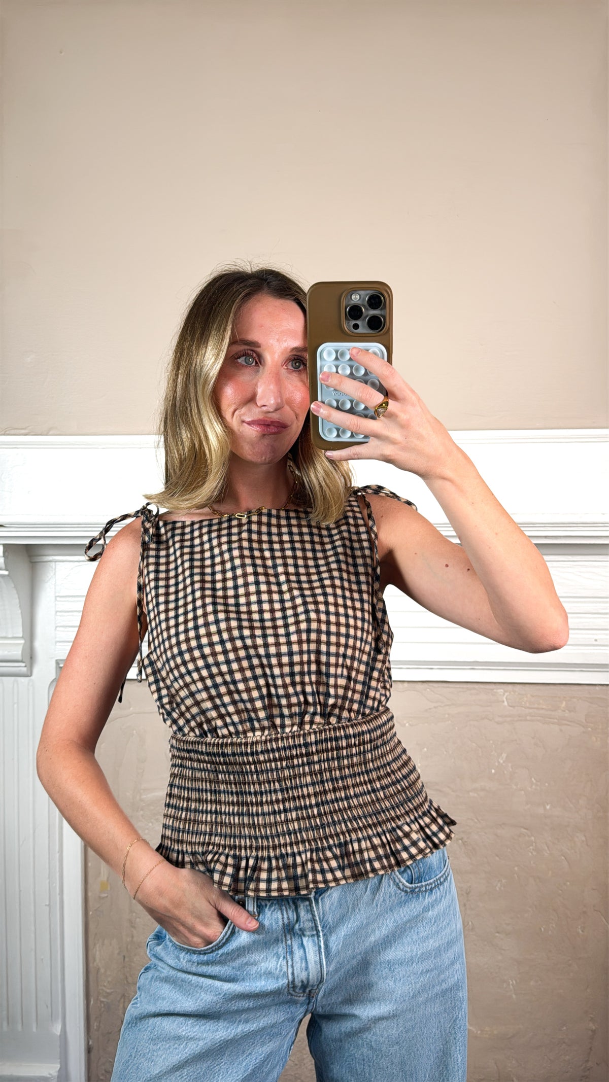 Gingham Smocked Tank