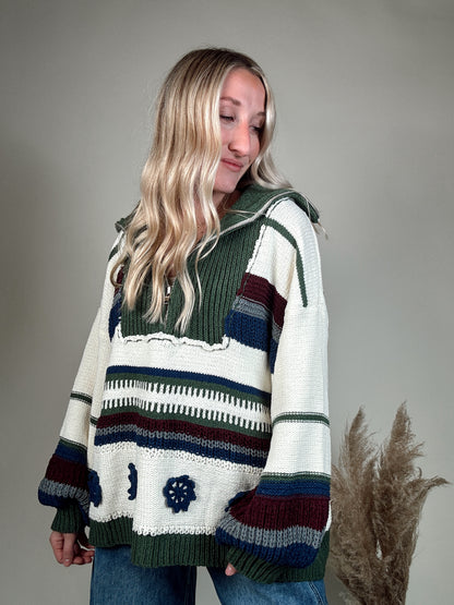 The Jade Quarter Zip Sweater - Green Multi