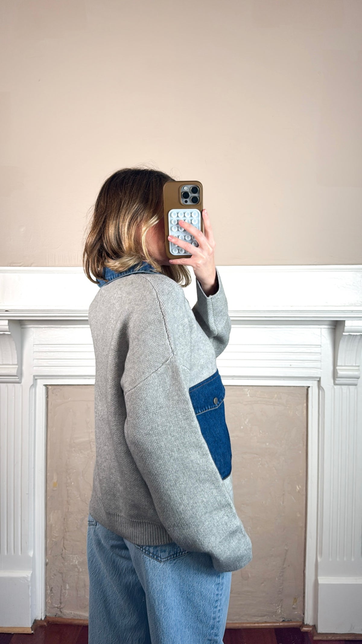 Zip Up Knit Denim Sweater
