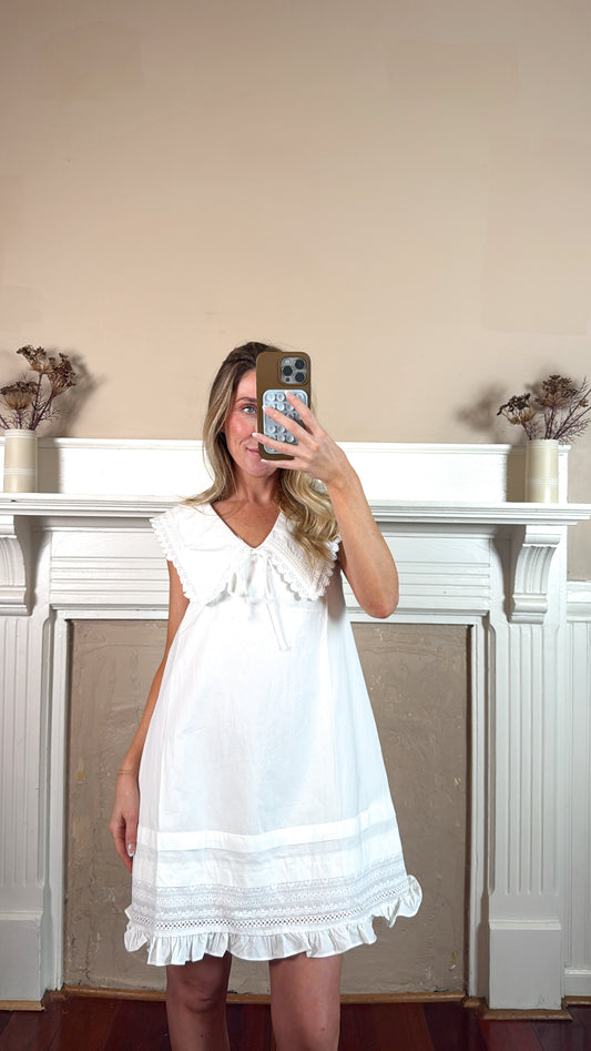 Big Collar Ruffle Hem Mini Dress