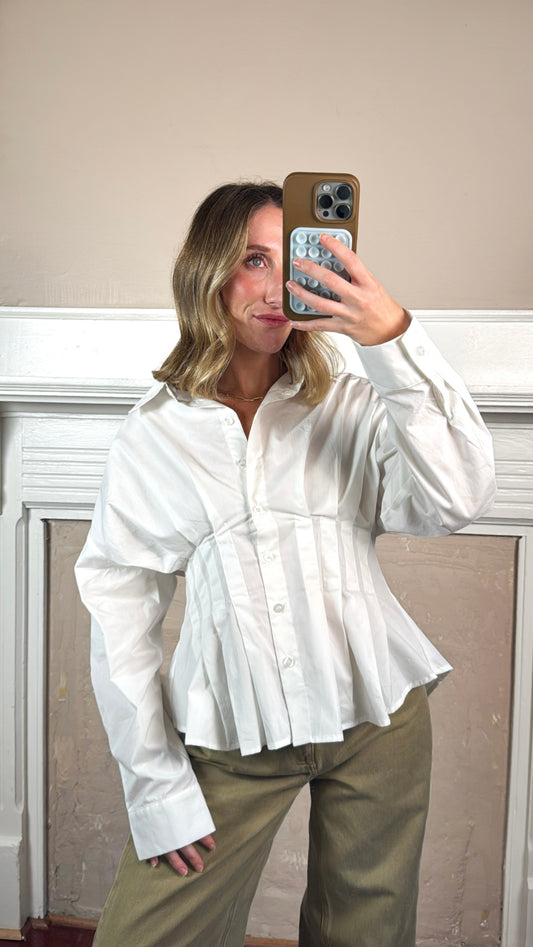 Cinched Pintuck Structured Blouse