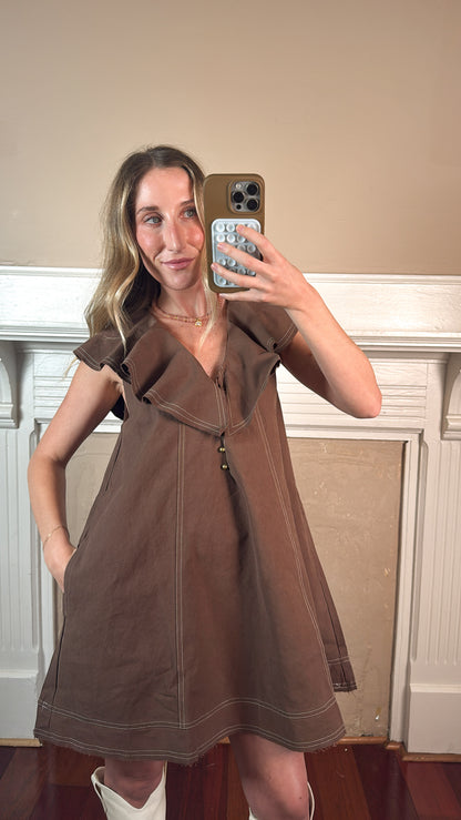 Victoria Denim Dress - Brown