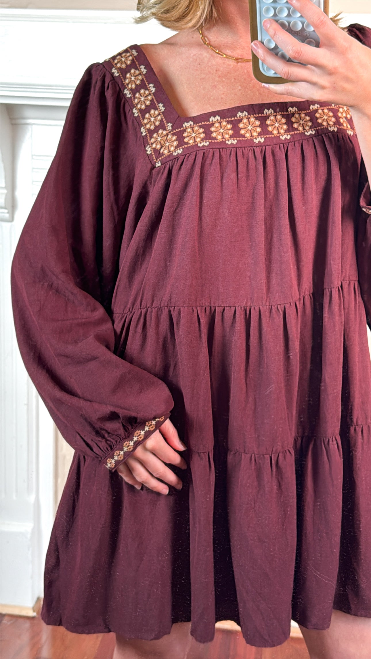 Embroidered Tiered Mini Dress