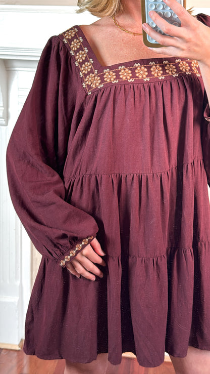 Embroidered Tiered Mini Dress