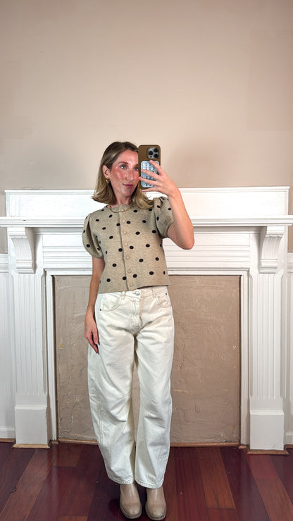 Polka Dot Puff Sleeve Knit Top