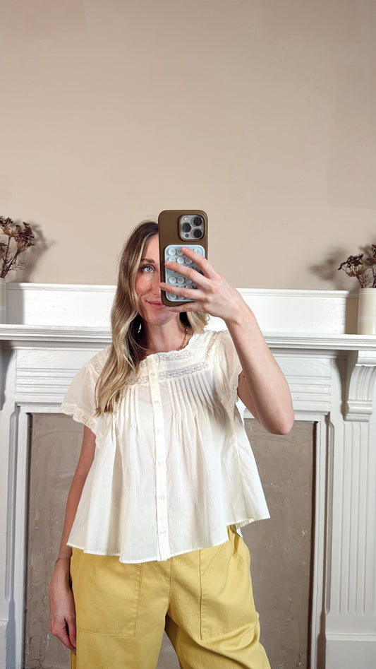 Lace Trim Pintuck Blouse
