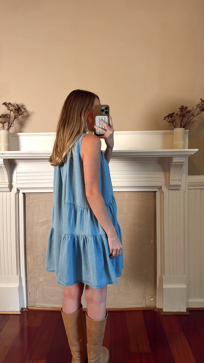 Chambray Denim Ruffle Babydoll Romper
