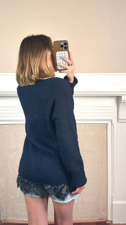 Lace-Trim V-Neck Knit Sweater