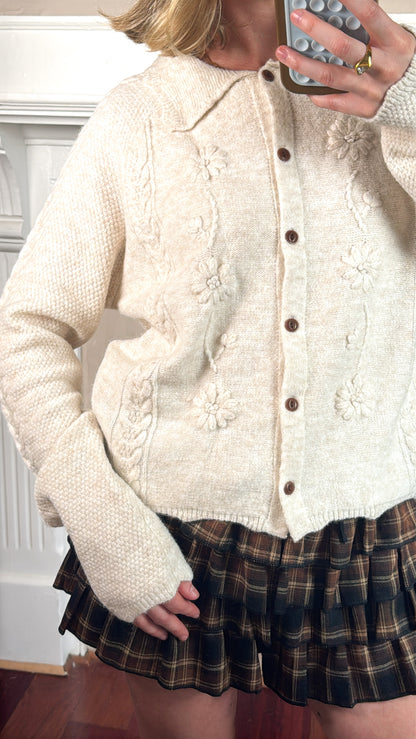 Floral Cable Knit Cardigan