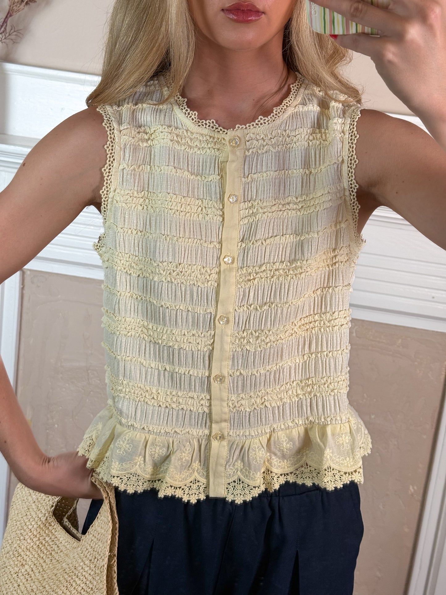 Butter Cream Lace Smocked Top