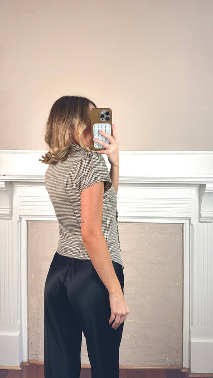 Asymmetric Collar Plaid Top