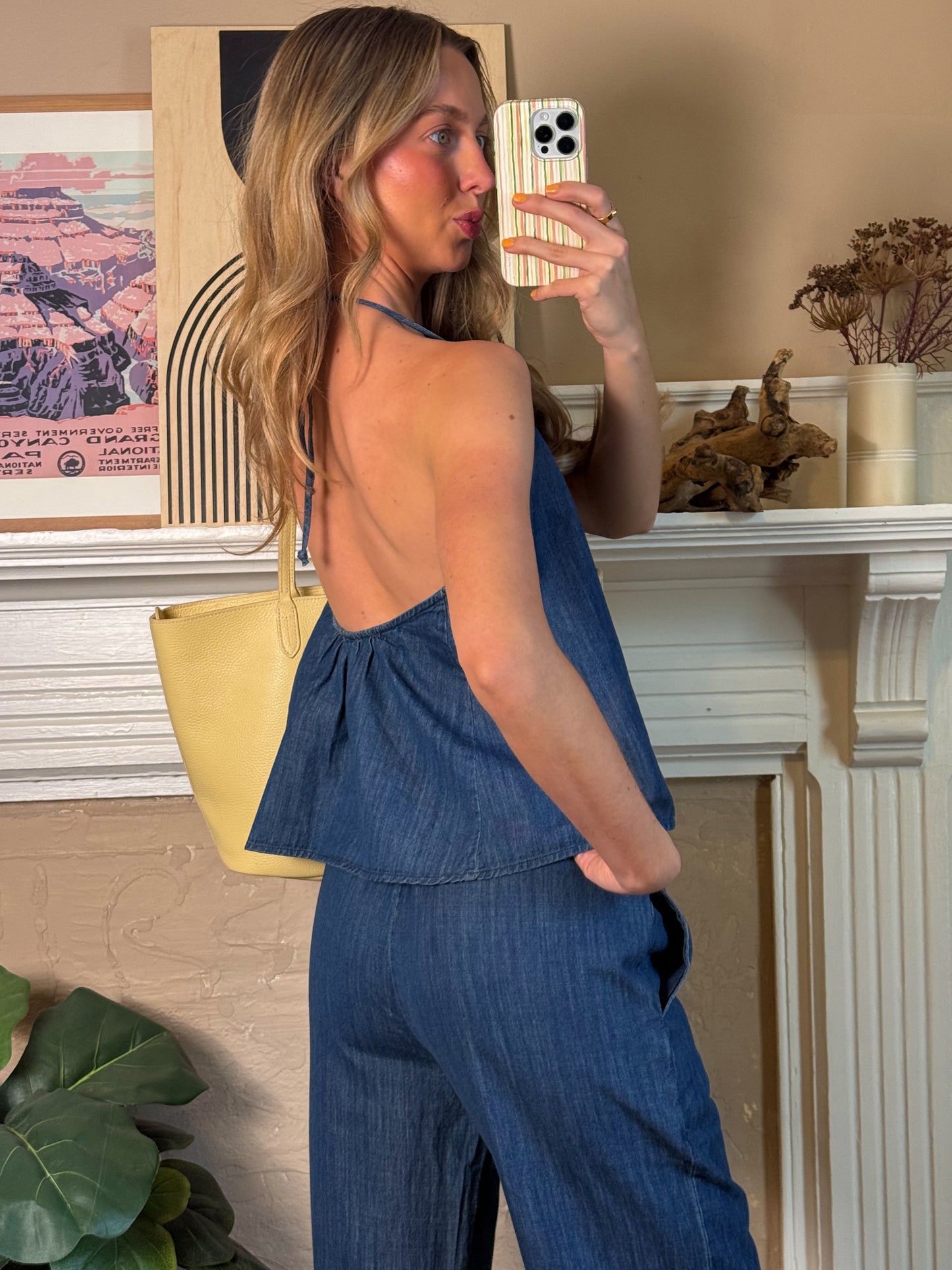 Jamya Denim Halter Top and Pants Set