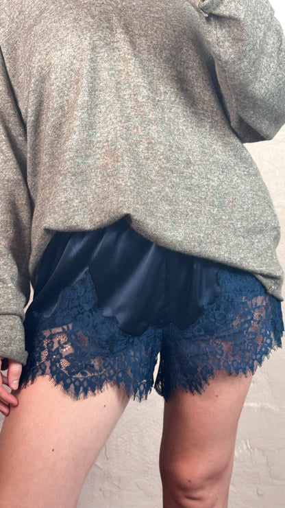 Lace Trim Satin Shorts
