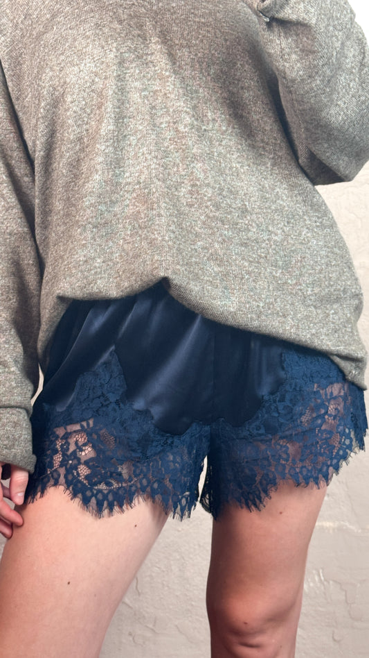 Lace Trim Satin Shorts