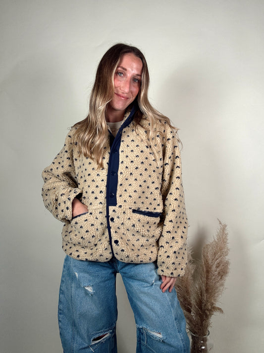Navy Blue Heart Sherpa Fleece