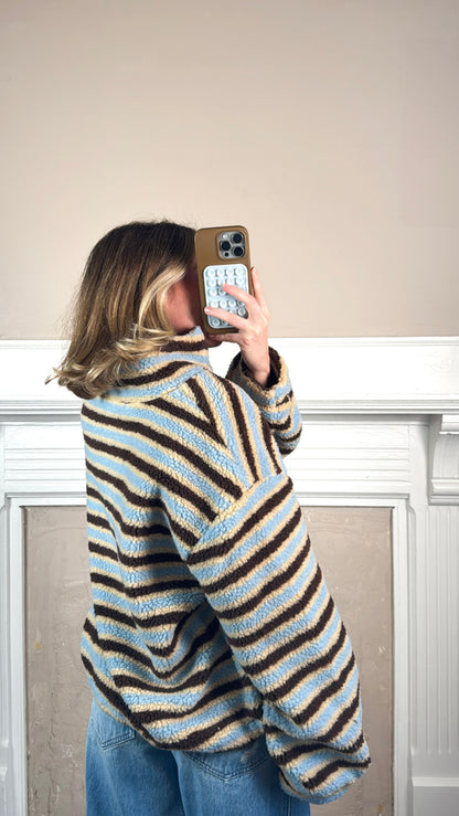 Relaxed Sherpa Striped Half Zip Pullover