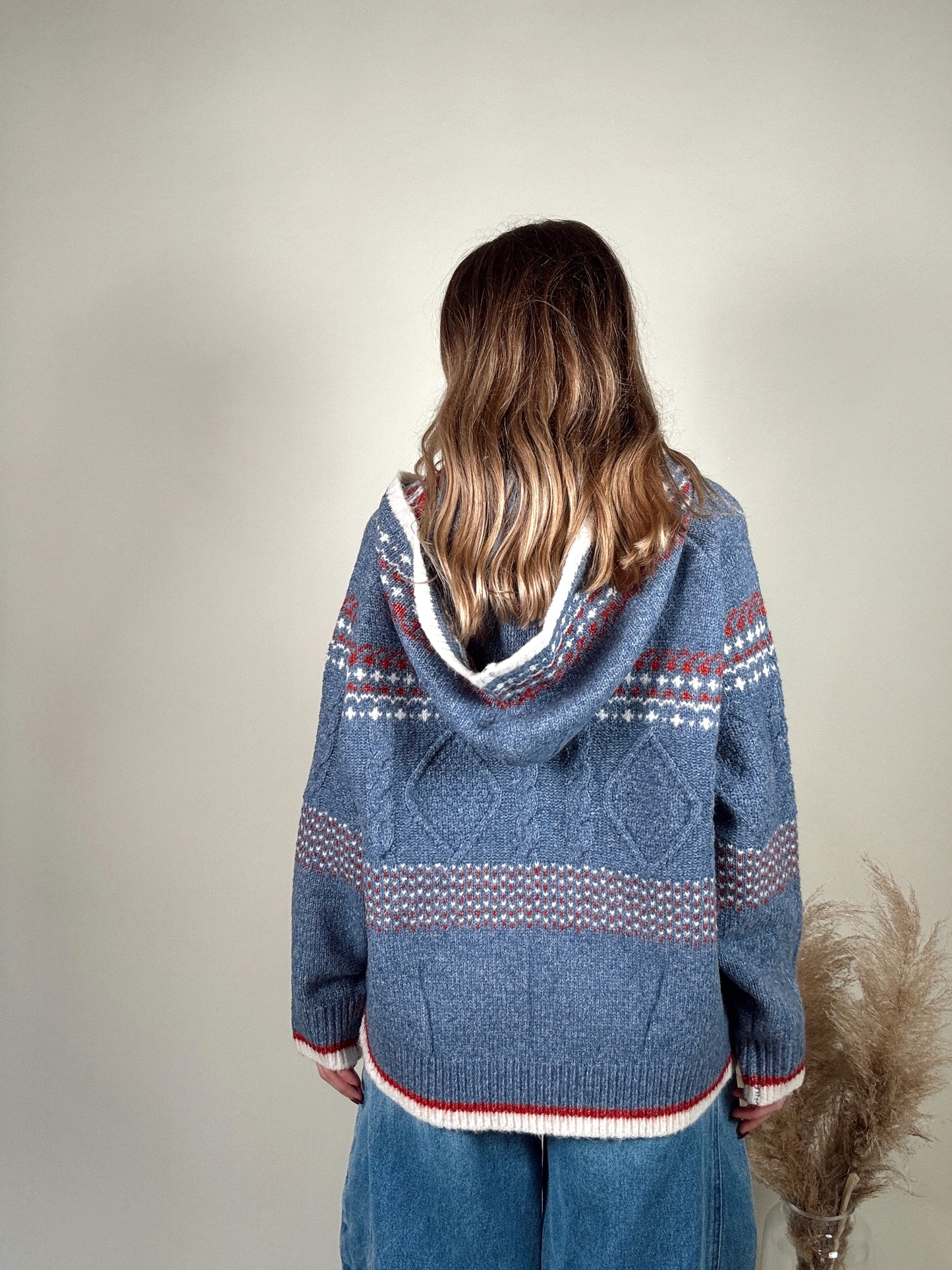 Fair Isle Hooded Knit Sweater