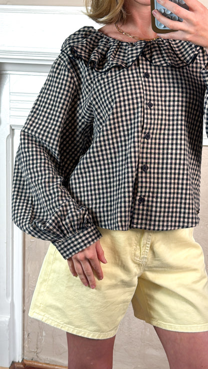 Mini Gingham Ruffled Collar Blouse
