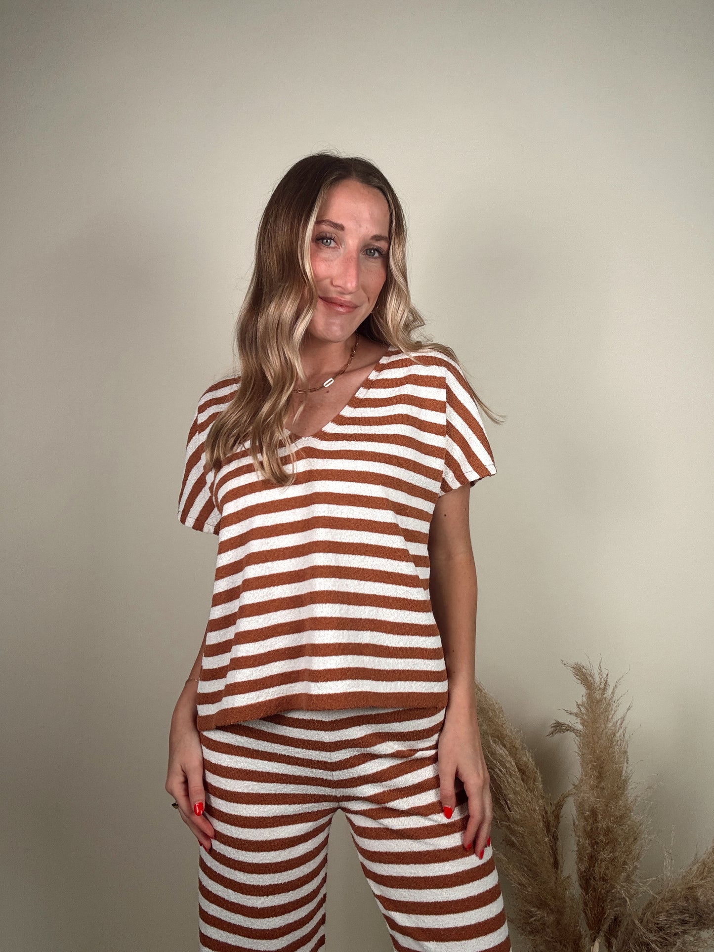 Knit V Neck Top and Pants Set