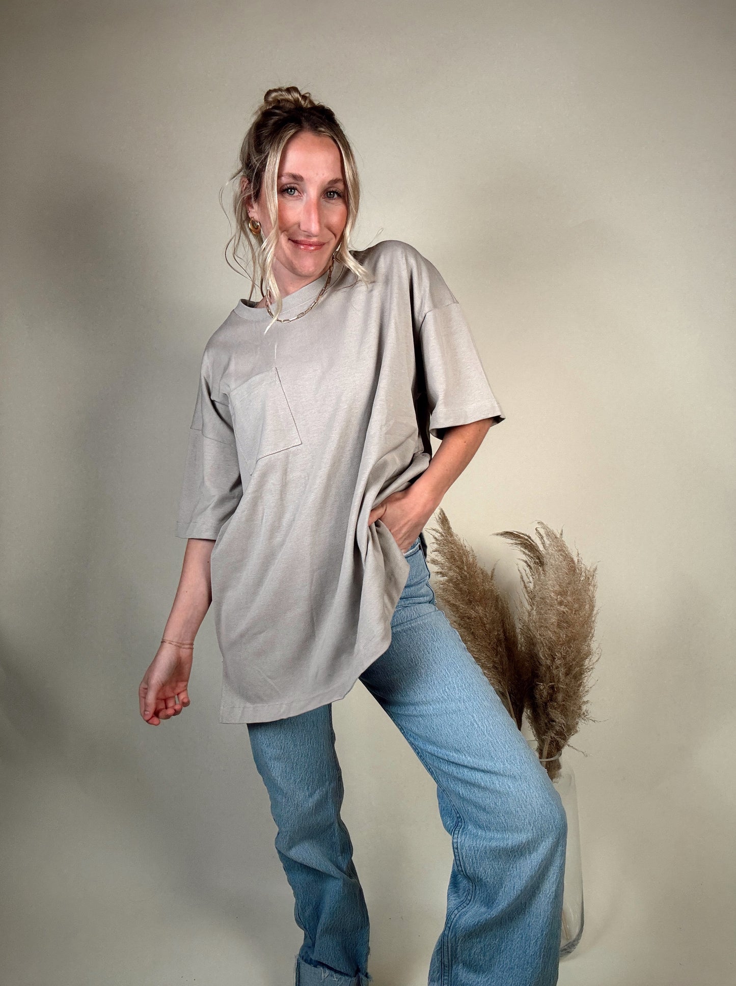 Oversized Boyfriend Cotton Tee with Pocket