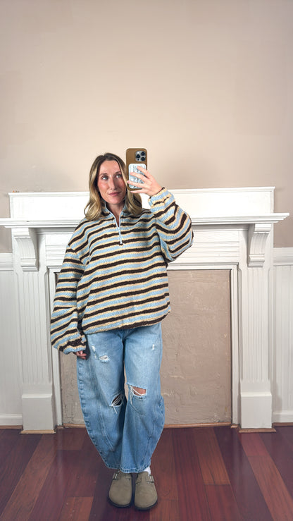 Relaxed Sherpa Striped Half Zip Pullover
