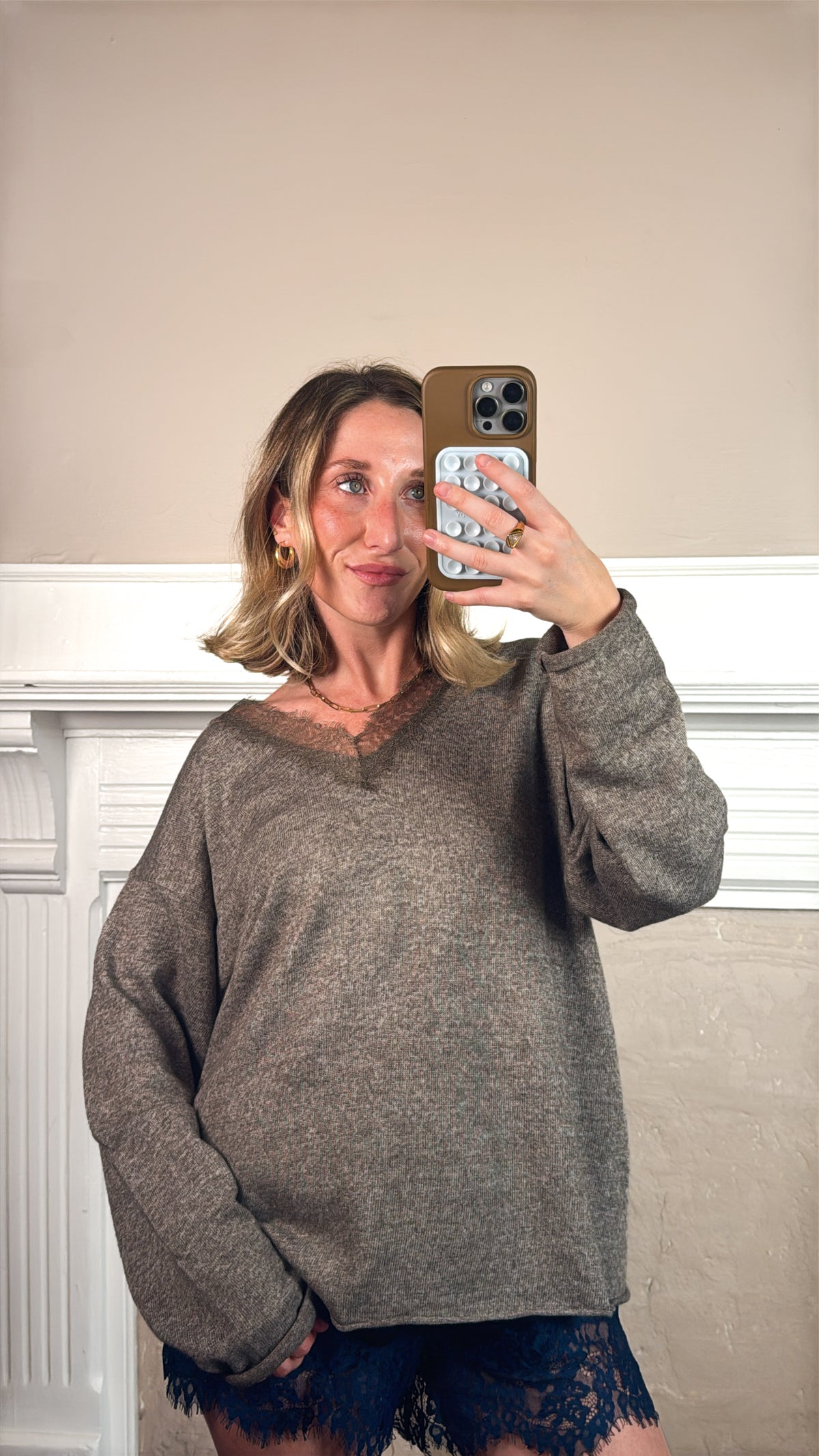 Long Sleeve Lace Knit Top