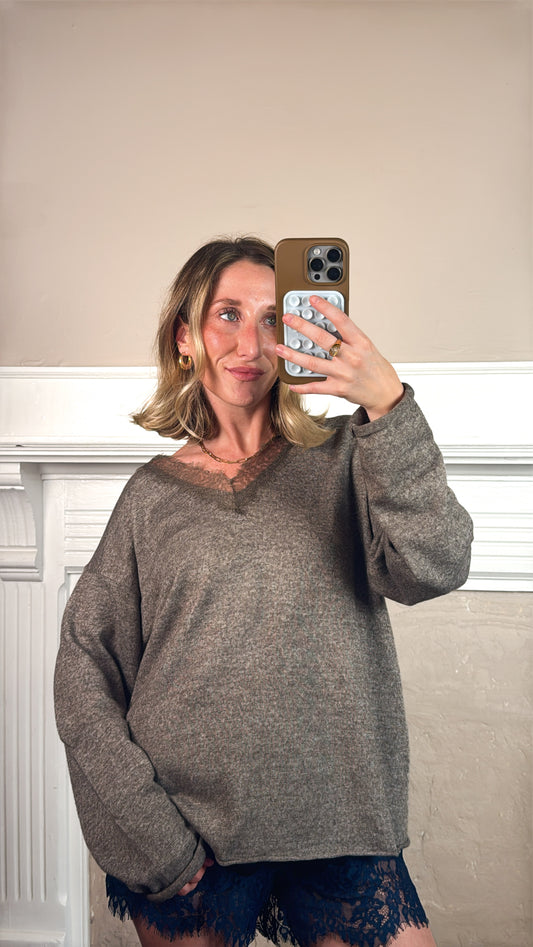 Long Sleeve Lace Knit Top