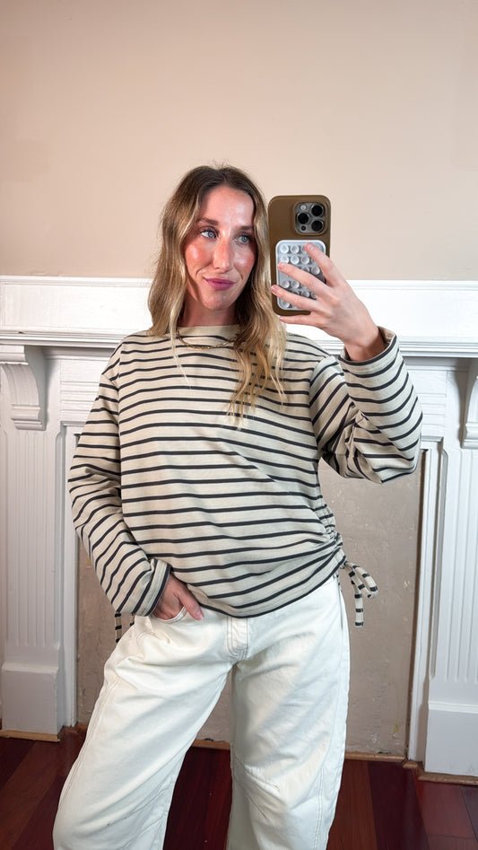 Stripe Side Tie Crewneck