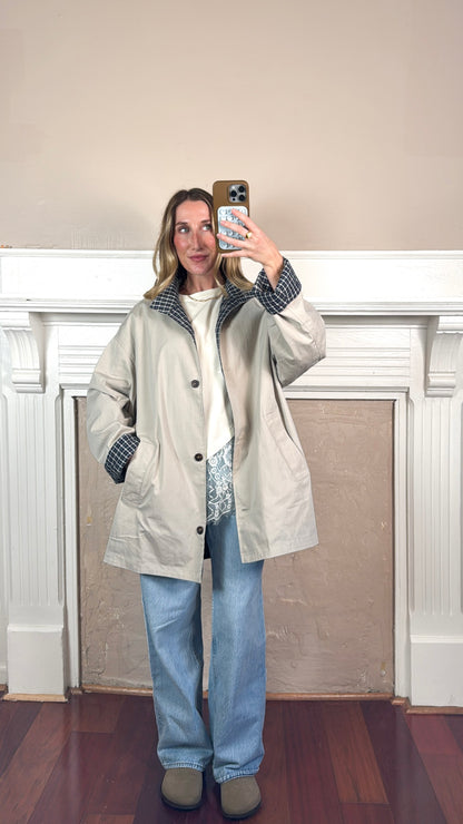 Plaid Lined Stand Collar Cotton Coat