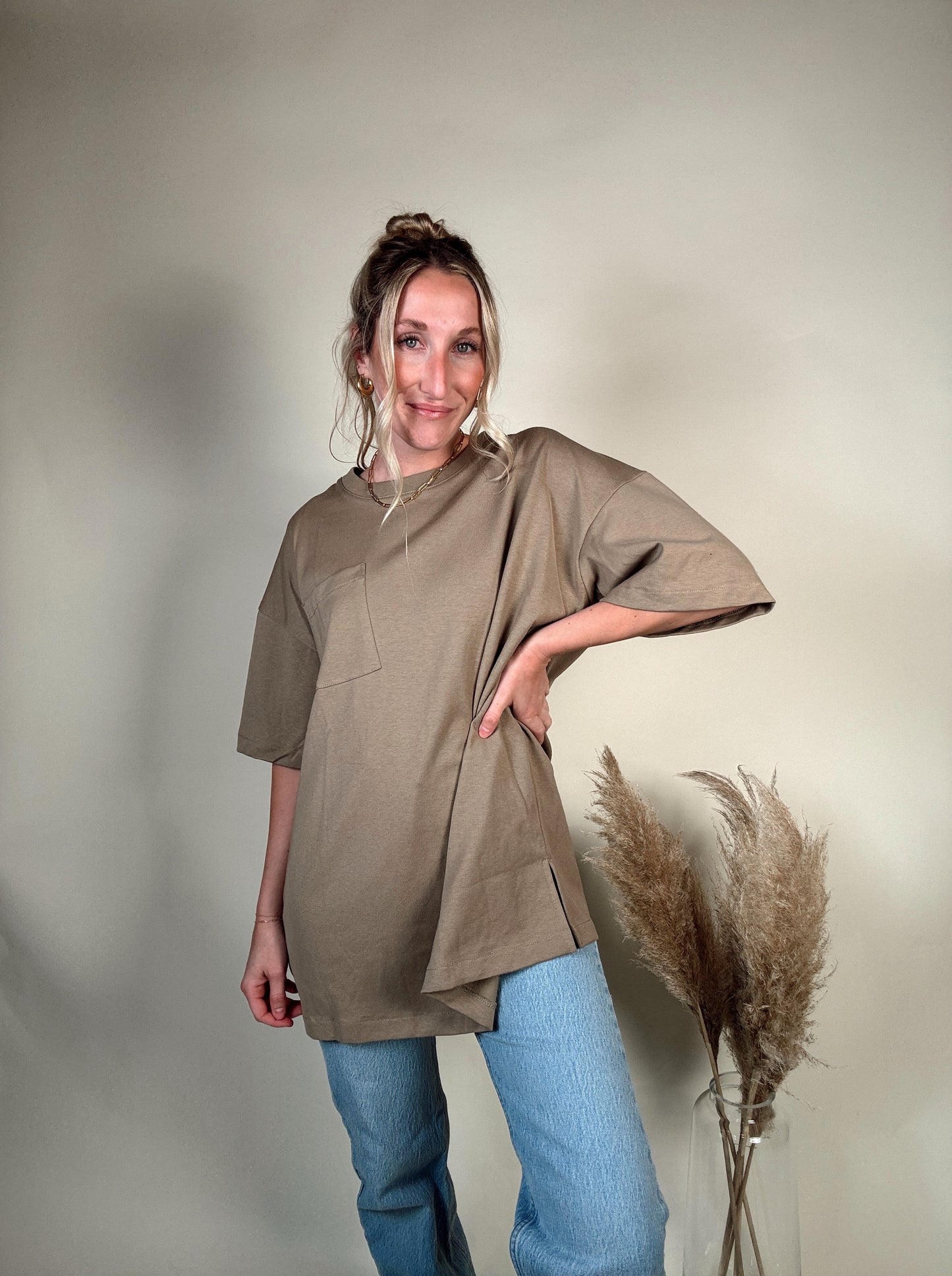 Oversized Boyfriend Cotton Tee with Pocket