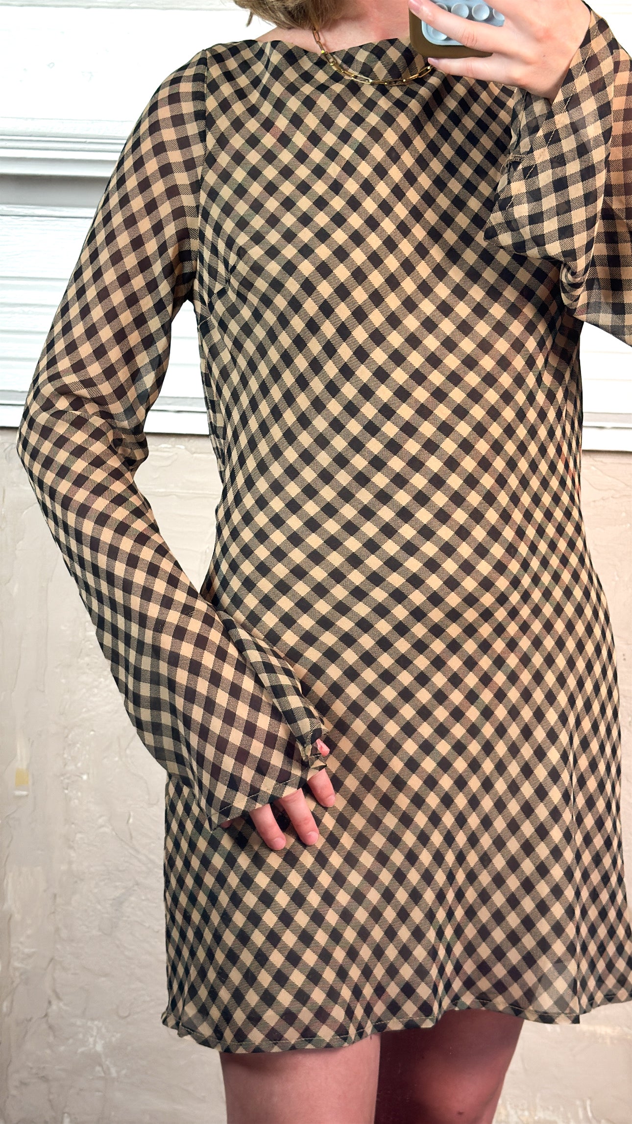 Gingham Long Sleeve Mini Dress