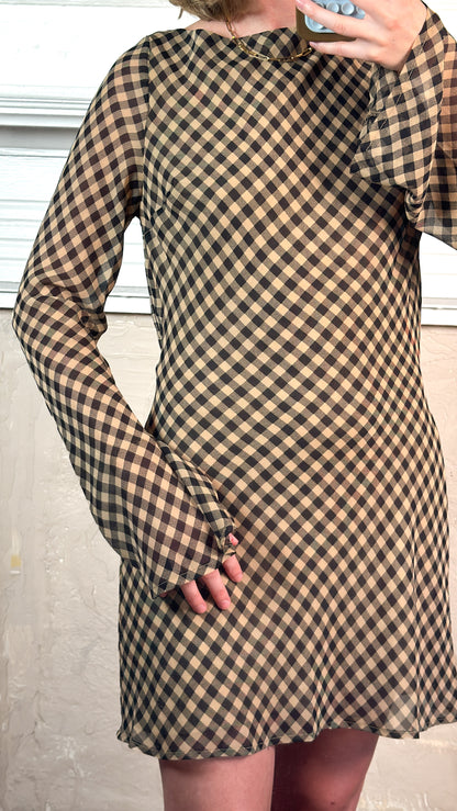 Gingham Long Sleeve Mini Dress