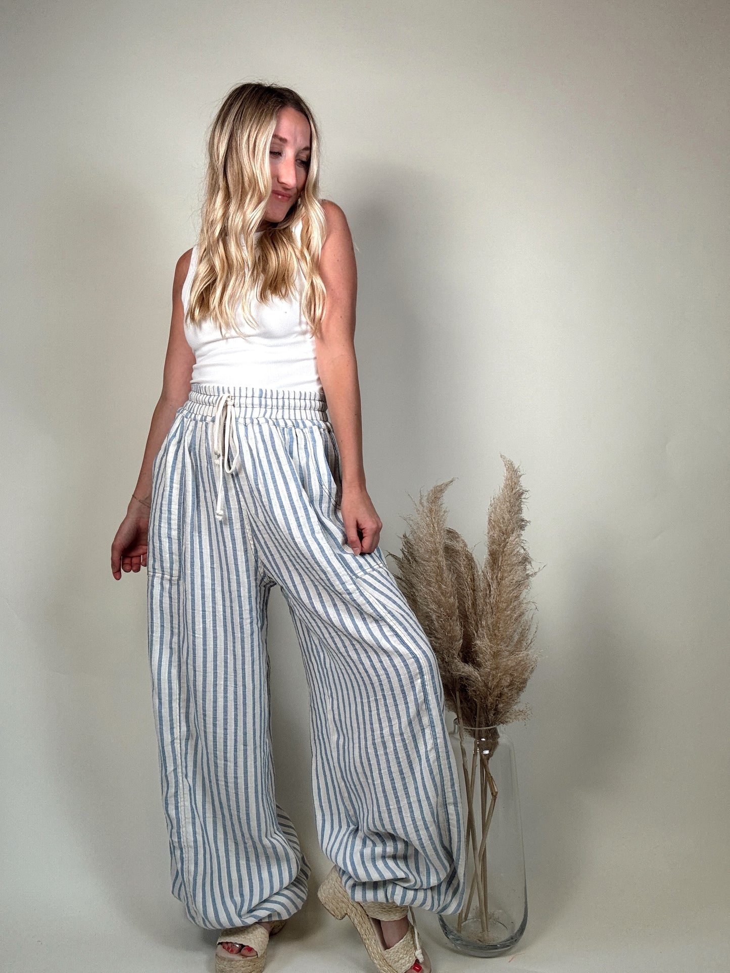 Relaxed Stripe Pure Cotton Trousers