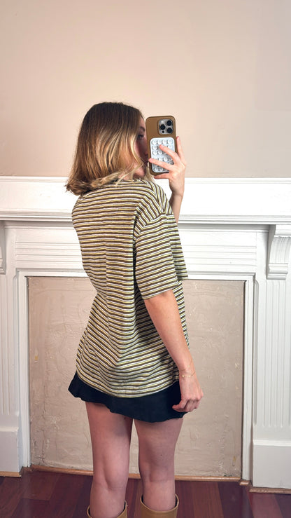 Pia Striped Oversized Tee - Brown/White/Yellow