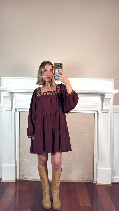 Embroidered Tiered Mini Dress