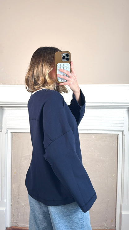 Jamie Contrast Round Neck Knit Top - Navy