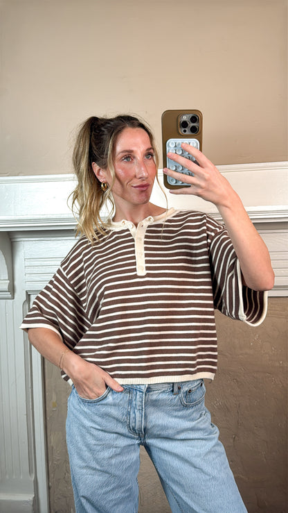 Striped Short Sleeve Henley Top