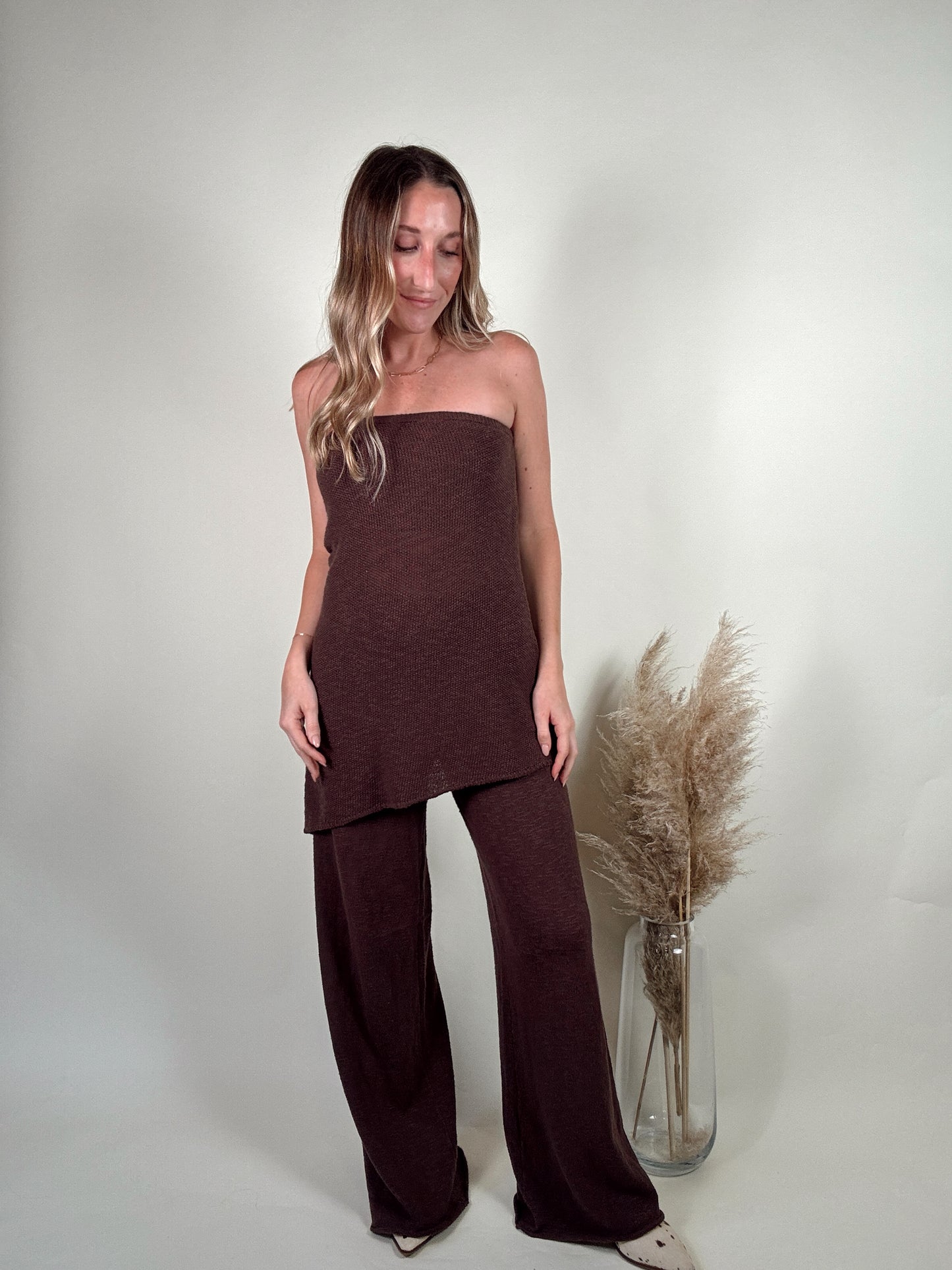 Mocha Latte Knit Top and Pants Set