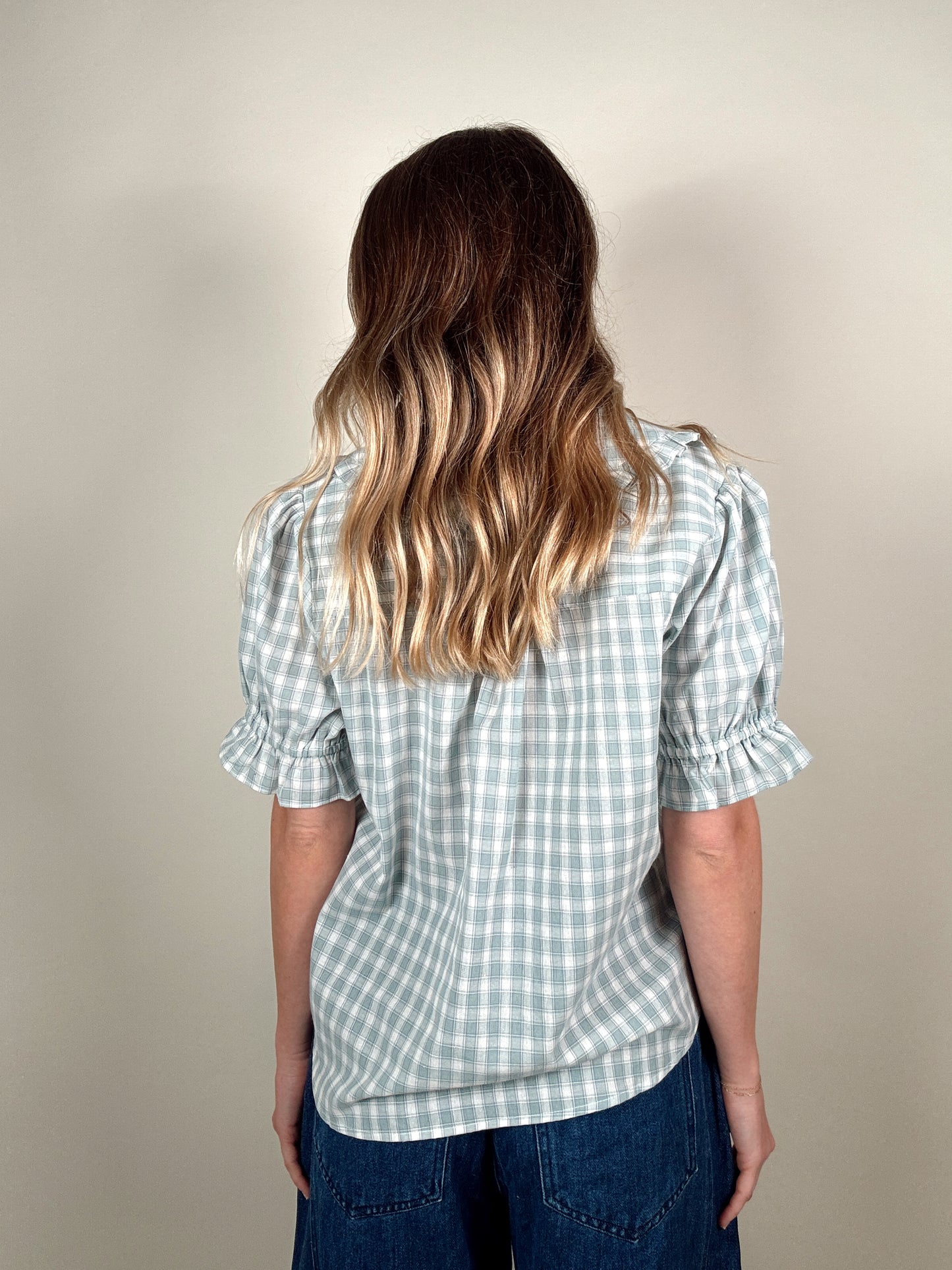 Ruffle Collar Gingham Blouse