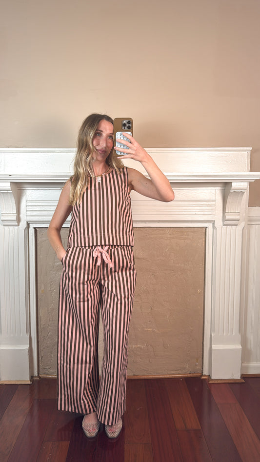 Kenny Striped Top and Pants Set - Pink