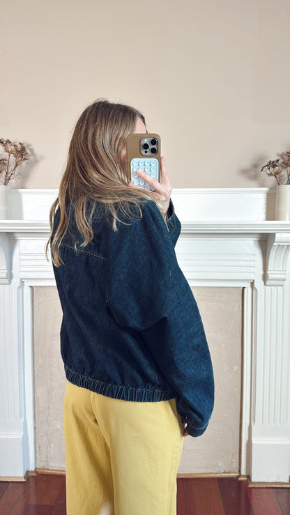 High Neck Dark Wash Denim Jacket