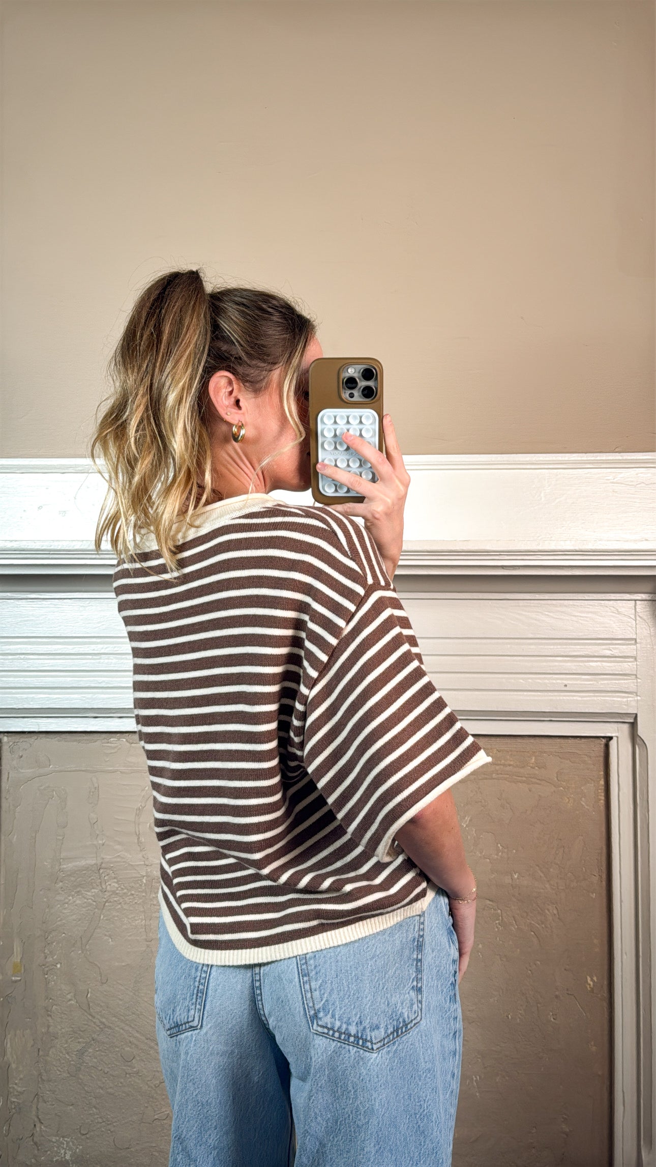Striped Short Sleeve Henley Top