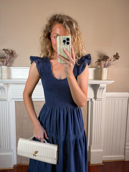 Navy Smocked Tiered Dress