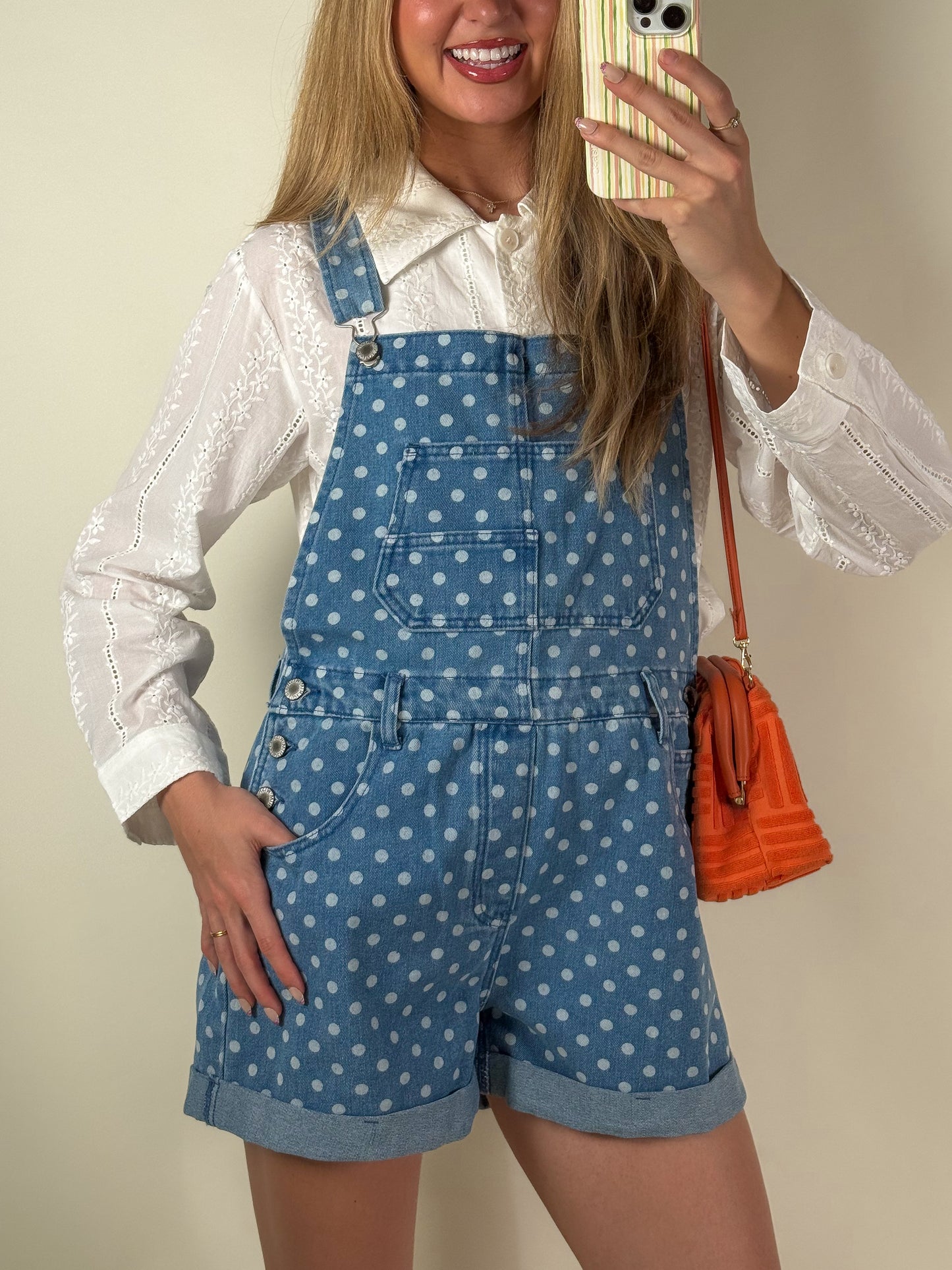 Polka Dot Denim Overalls
