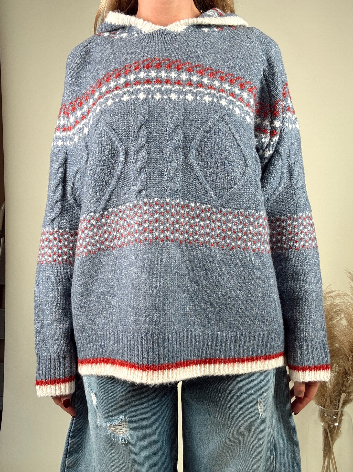 Fair Isle Hooded Knit Sweater