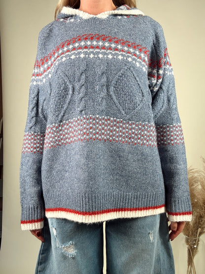 Fair Isle Hooded Knit Sweater