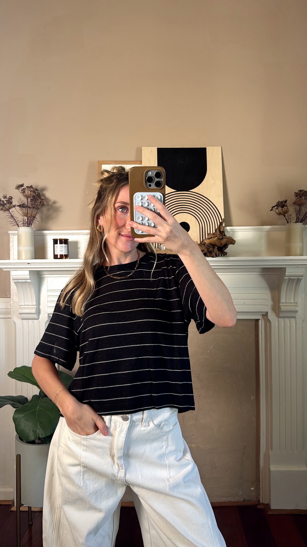 Stripe Cotton Linen Top - Black/White