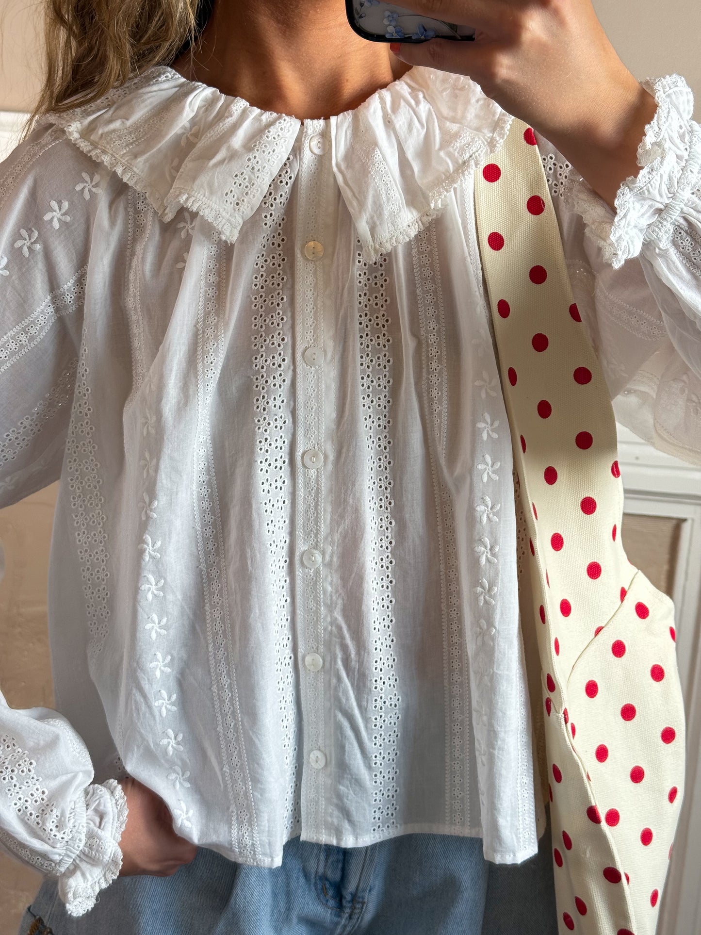 Eyelet Embroidered Long Sleeve Blouse