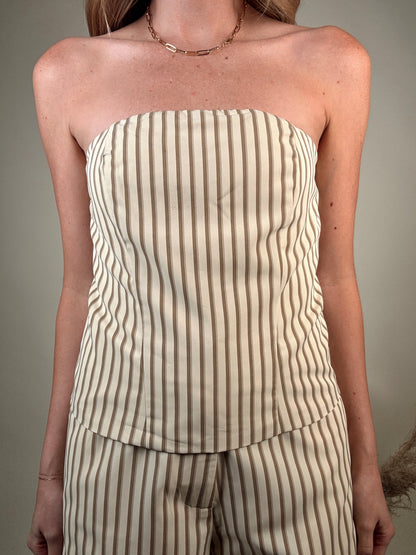 Striped Strapless Top and Wide Leg Pant Sets