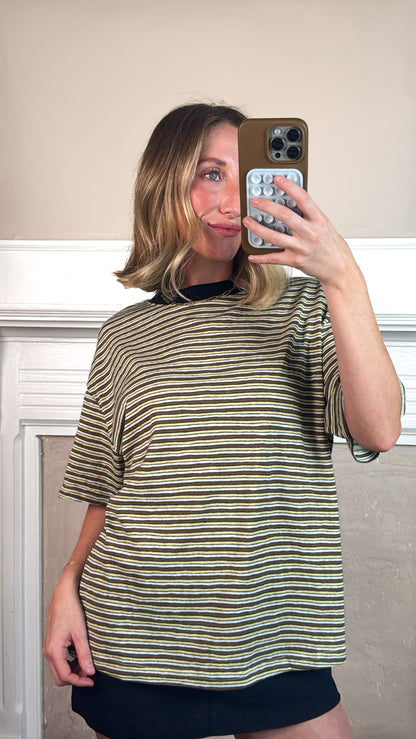 Pia Striped Oversized Tee - Brown/White/Yellow